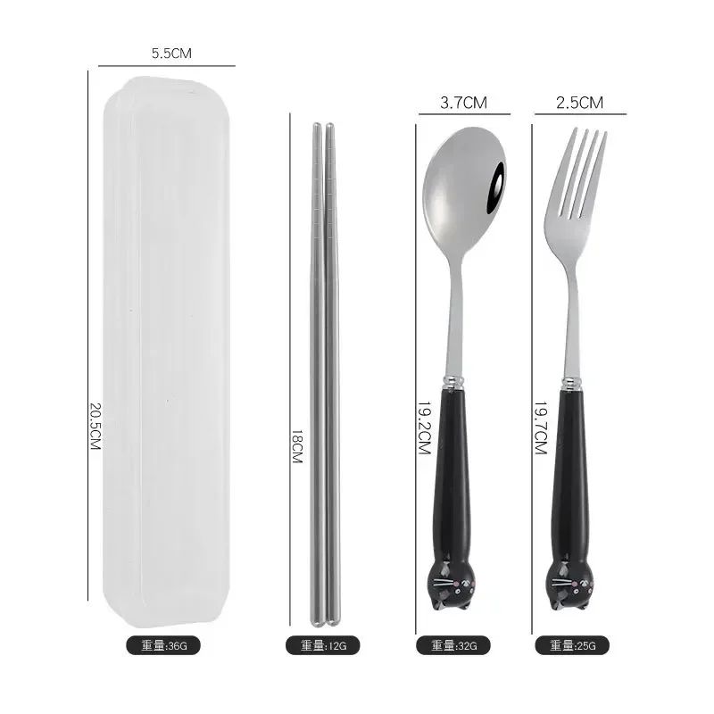 Talheres Portáteis de Desenho Animado com Estojo Utensílios de Cozinha Reutilizáveis Talheres Incluem Garfo Colher para Crianças