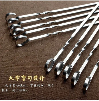 10pcs/set Stainless steel 430 BBQ stick thickened 41cm household mutton skewers iron drill BBQ stick tool BBQ stick.