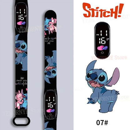 Relógios Digitais Infantis Disney Stitch Figuras de Anime LED Touch Luminoso Relógio Digital Esportivo Infantil à Prova D'Água Brinquedos de Aniversário