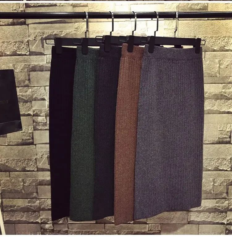 Bodycon Vintage Knit Long Skirt Womens Pencil Fall Winter Skirts Black Streetwear High Waist Harajuku Clothes Wrap Skirt