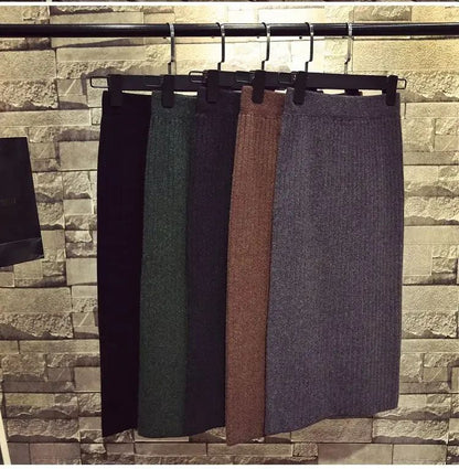 Bodycon Vintage Knit Long Skirt Womens Pencil Fall Winter Skirts Black Streetwear High Waist Harajuku Clothes Wrap Skirt