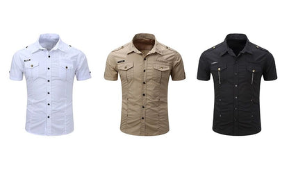 Summer New Fashion Men Safari Shirt Short Sleeve Casual Tactical 100% Cotton Cargo Outdoor Male Pocket Work Shirts
