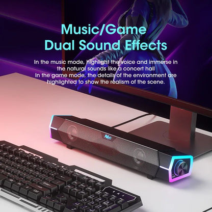 Caixas de Som de Computador 4D Bluetooth 5.0 com Fio Alto-falante Surround Barra de Som Estéreo Subwoofer para Laptop Notebook PC