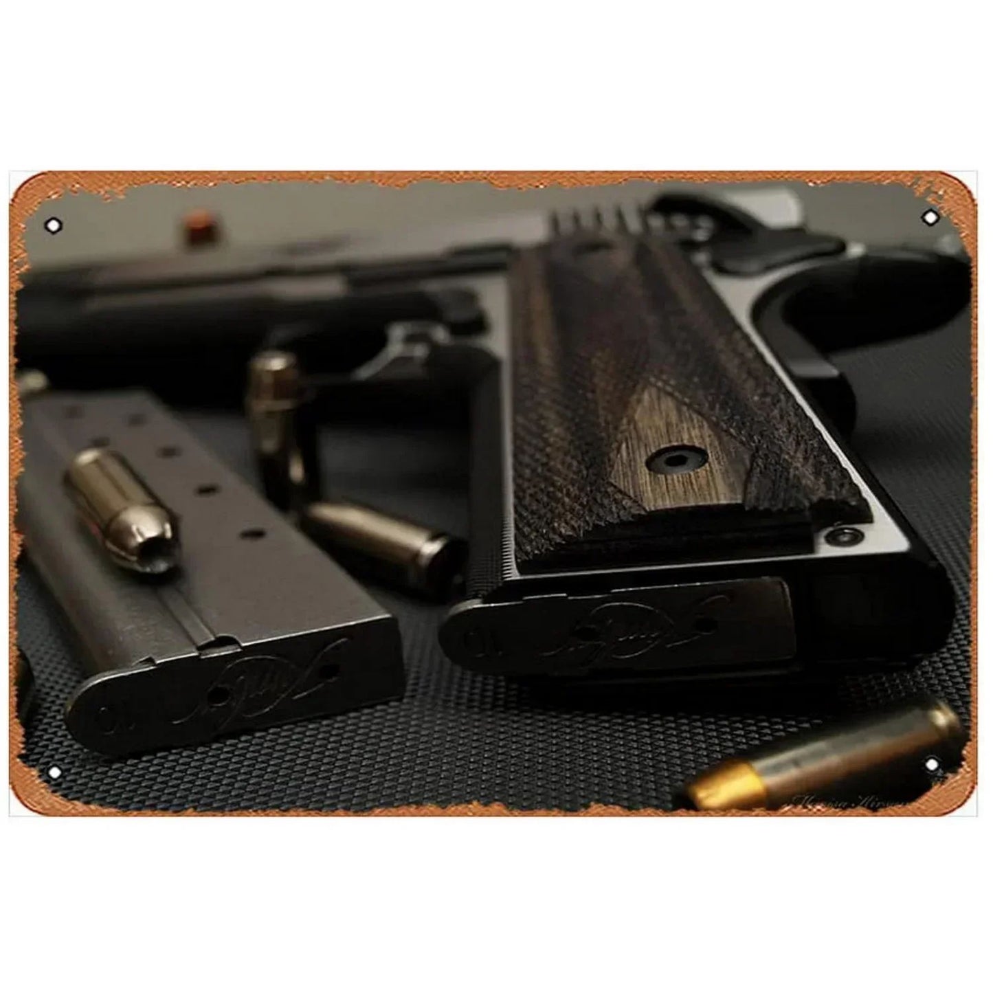 GUNHERO Pistol Metal Wall Signs - Bold Military Style - Perfect Decor for Man Caves, Homes, Bars & Garden Spaces