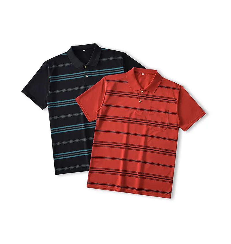 Men's Polo Shirt Button Up Polos Business Casual Lapel Short Sleeve T Shirt Summer Regular Fit Red Black Polo Stripe Shirts