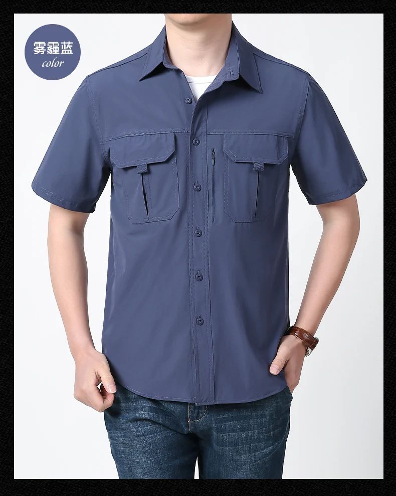 Summer Tactical Shirts Men Work Short Sleeve Shirt Outdoor Breathable Quick Dry Multi-pocket Cargo Camp Hike Short Sleeved Shirt
