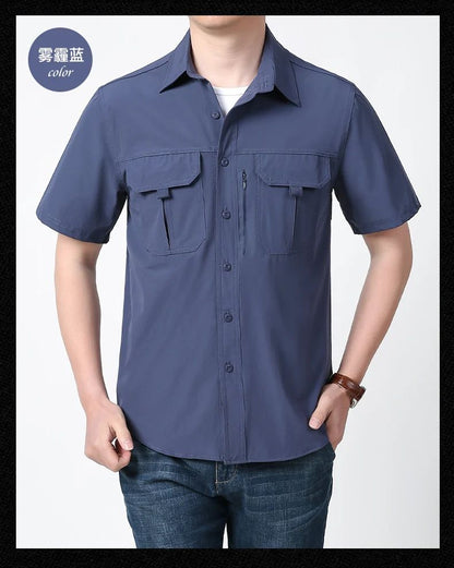 Summer Tactical Shirts Men Work Short Sleeve Shirt Outdoor Breathable Quick Dry Multi-pocket Cargo Camp Hike Short Sleeved Shirt