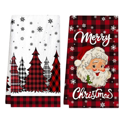 2pcs Christmas Kitchen Towels Buffalo Plaid Xmas Hand Towels Christmas Decorations for Home 2025 Navidad Noel Dish Towels Gifts
