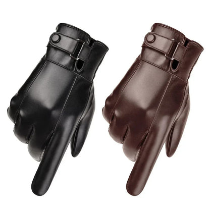 Novas Luvas de Couro PU para Motocicleta para Andar ao Ar Livre Masculinas Luvas de Inverno Quentes Forradas com Lã Luvas Touchscreen Laváveis à Mão