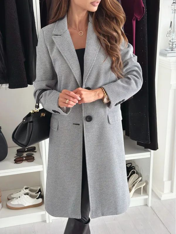Hot Sale Of The Season Autumn Winter Simple Long Sleeve Solid Color Single Button Woolen Coat Women's Fashionable Elegant Outerw