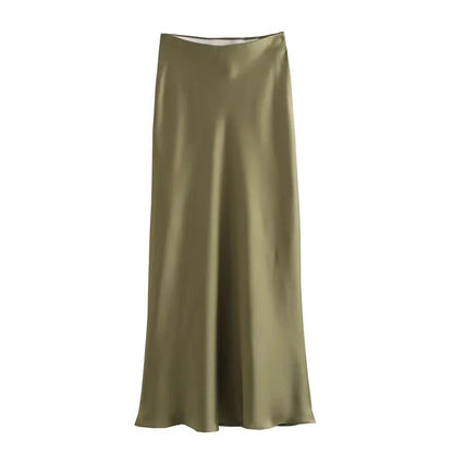 MUJER Woman 2025 Satin Skirt Women High Waist Long Skirts For Women Summer Black Midi Skirt Woman Office Elegant Women's Skirts