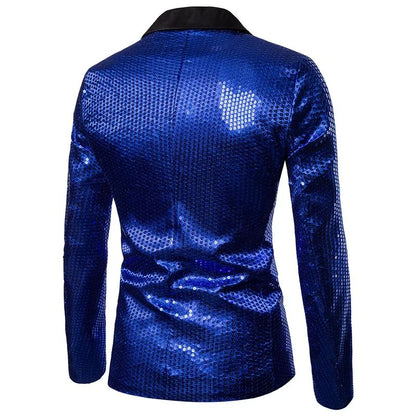 New Fashion Black Sequin Mens Shiny Suit Jacket One Button Blazer For Male Nightclub Singers Stage Dress Blazers Chaqueta Hombre