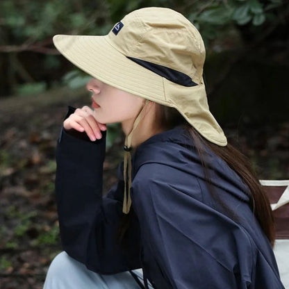 1 Boné Bucket Aba Larga com Proteção de Pescoço Impermeável e Secagem Rápida Panama para Mulheres Homens Pesca Acampamento Caminhada Viagem Outono
