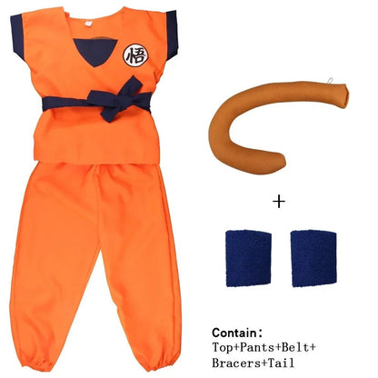 Halloween Adult Kids Son Goku Cosplay Costumes Suits Krillin Outfits Anime Party Child Costumes Tail Wrister Super Saiyan Wig