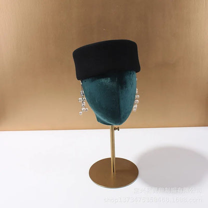 Autumn Winter Women Wool Fedoras Hats Elegant French Hard Top Concave Top Felt Berets Hat  Wedding Fascinator Party Pillbox Cap