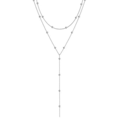 LATS Gold Color Double Layered Long Tassel Chain Necklaces for Women Simple Metal Geometric Bead Choker Necklace Fashion Jewelry