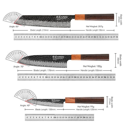 TURWHO 1-5PCS Kitchen Knives Set Hand Forged Damascus Steel Japanese Handmade Chef Knife Cleaver Santoku Utility Cooking Tools