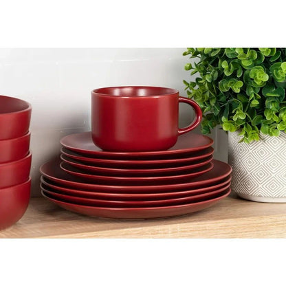 10 Wazee Matte Coupe Dinnerware Set, 16 pc, Red