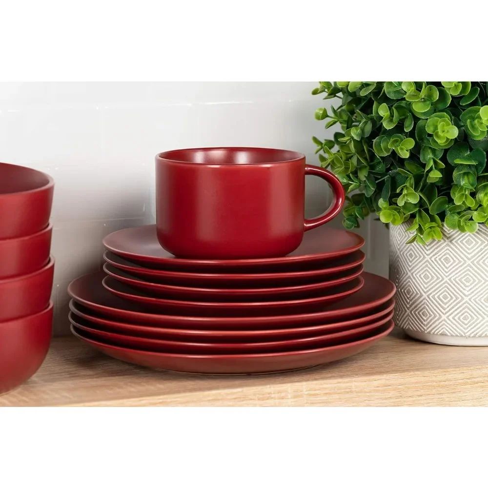 10 Wazee Matte Coupe Dinnerware Set, 16 pc, Red