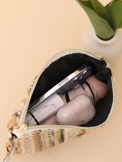 Rattan Knitting Women Straw Bags Fashion Colorful Summer Beach Clutch Bag Female Woven Wristlet Bag Wallet Money Coin Purse