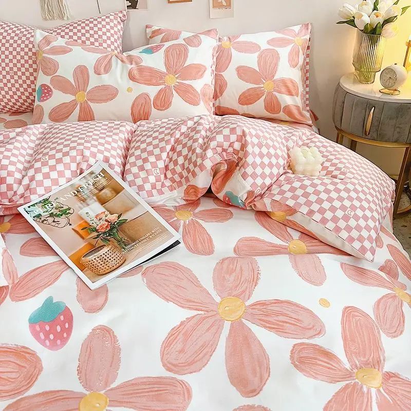 Jogo de Lençóis Florais Rosa Macio Ins Solteiro Casal Queen Capa de Edredom Lençol de Elástico Fronhas Meninas Casa Total Roupa de Cama