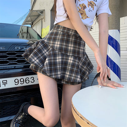 Tiered Mini Skirt Y2K High Waist Tartan Ruffled Plaid Skirt Skort Women Aesthetic Outfit