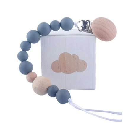 2023 New Baby Wood Beaded Pacifier Clip Silicone Chain Nipple Holder Infant Soother Teether