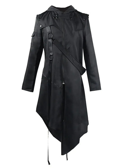 Vintage Halloween Medieval Steampunk Assassin Elves Pirate Costume Adult Men Black Long Split Jacket Gothic Armor Leather Coats