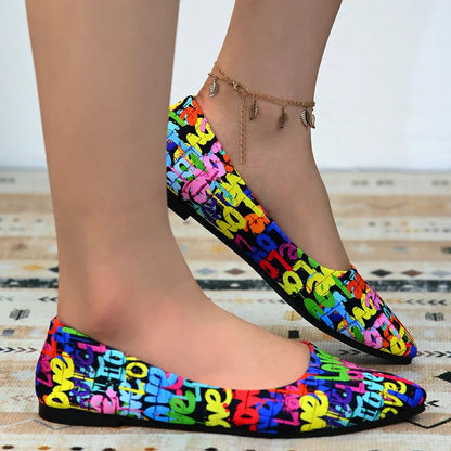 Women's Shoes Loafers Ballet Flats Pointed Toe Barefoot Slip-on Casual Flat Heel Comfortable Random Pattern Woman Shoe Size 43