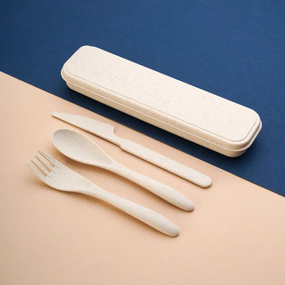Conjunto criativo de talheres portáteis com caixa, faca, garfo e colher de plástico, conjunto de três peças para estudante, cantina, viagens
