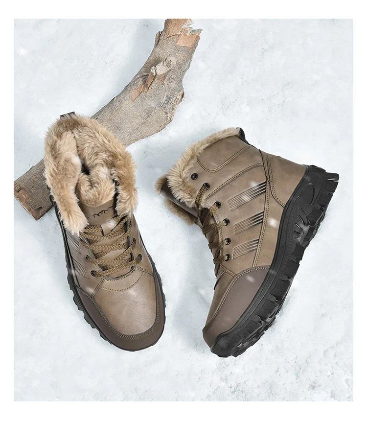 Men Winter Snow Boots Super Warm Men Hiking Boots High Quality Waterproof Leather High Top Big Size Men's Boots Outdoor Sneakers