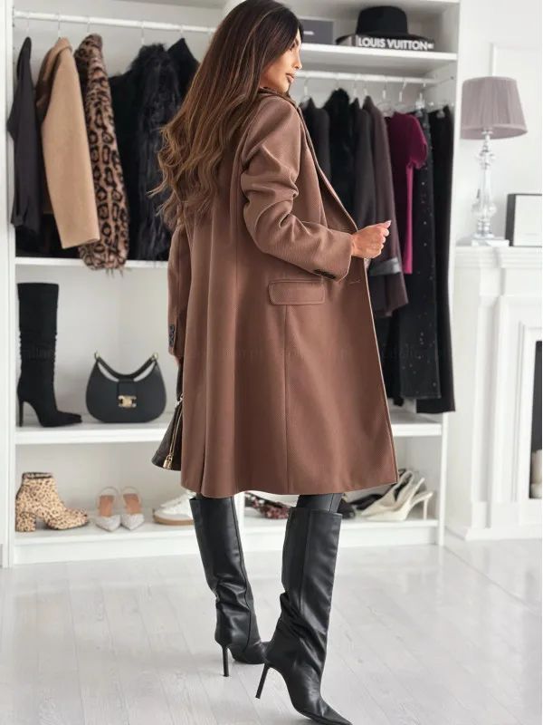 Hot Sale Of The Season Autumn Winter Simple Long Sleeve Solid Color Single Button Woolen Coat Women's Fashionable Elegant Outerw