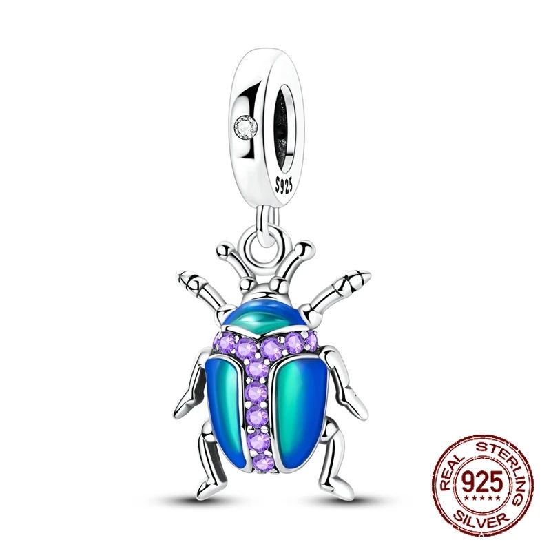 Pingente Charm Libélula Tema Primavera Prata Esterlina 925 Borboleta Flor Pendente Compatível com Bracelete Colar Joias DIY