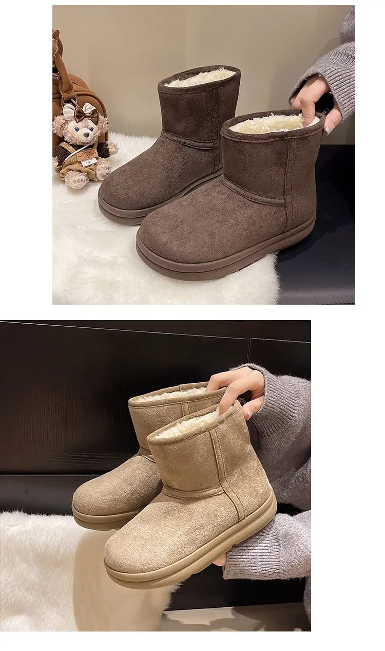 Evshine Winter Mini Snow Boots For Women Plush Lined Warm Suede Snow Boots Comfy Fuzzy Boots Fur Home Ankle Boots Lady Snow Boot