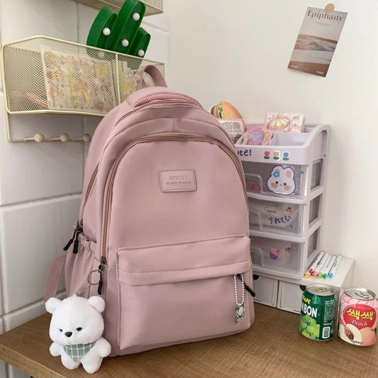 Schoolbags Student Japanese And Versatile Backpack Unisex Large-Capacity Backpack Girl Simple Polyester Material Doll Decoration