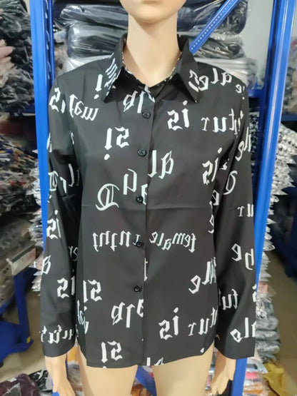 Summer New Women's Long-sleeved Shirt, Single-breasted Printed Shirts Fashion Casual Tops Camisa Female Chemise S-XXL