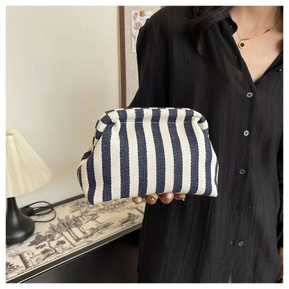 Summer Woven Crochet Striped Women's Handbag Large Capacity Knitted Beach Evening Bag Casual Ladies Colorblock Niche Cloud Bag