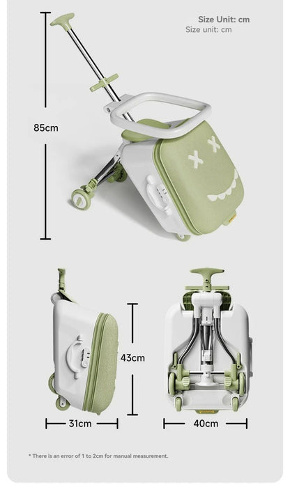Mala de Viagem Infantil Trolley Acoplável em Avião com Rodas Giratórias Bagagem de Passeio e Andador de Bebê Dobrável