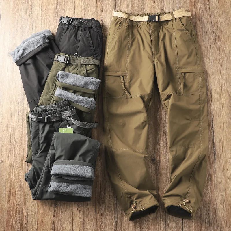 Calças Masculinas de Caminhada ao Ar Livre em Fleece Engrossado Corta-Vento Impermeável Soft Shell Reta Calças de Trabalho Resistentes ao Frio e Quentes