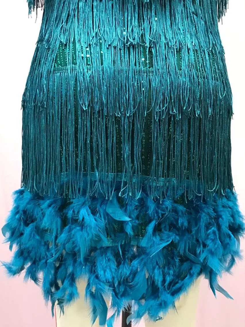 2024 Summer New Fashionable Framed Sequins Feather Patchwork Dress Colorful Amazon Direct Sales Women's Sleeveless Dress