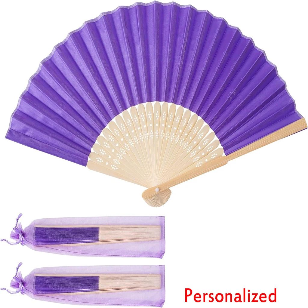 10-60Pcs Personalized Engraved Multicolor Folding Silk Hand Fan with Organza Gift Bag Wedding Party Supplies Bulk Purchase Boda