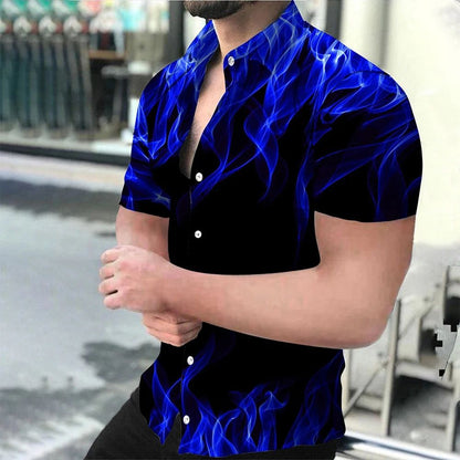 Men's Shirt Blue Flame 3d Printed Short sleeve Shirts Men Women Fashion Hawaiian Shirt Casual Beach Blouses Unisex Clothing