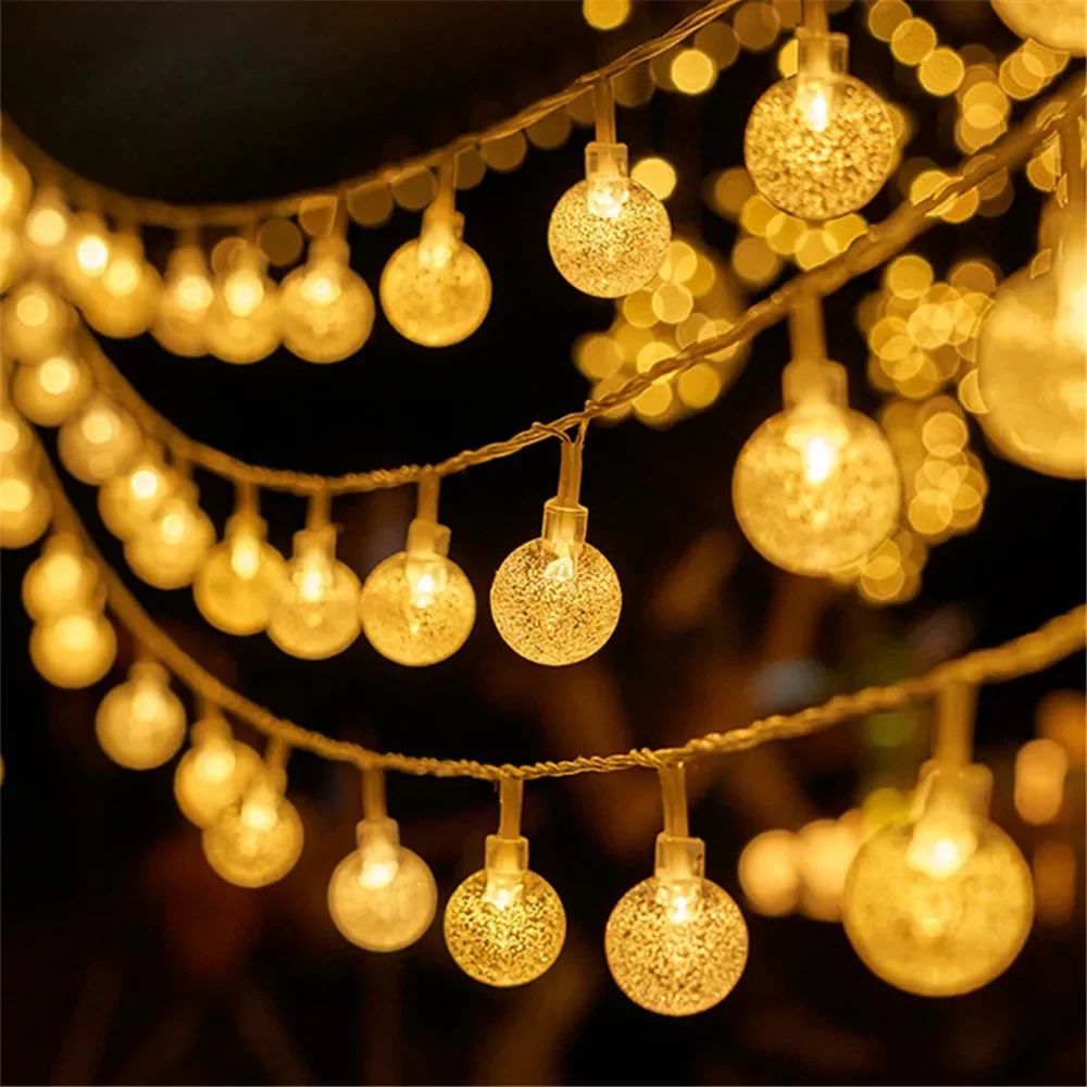 LED Bubble Ball String Lights Golden Glow Battery Operated Indoor Fairy Lights for Wedding Holidays New Year 2026 Decorations
