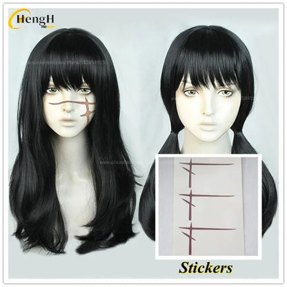 2 Estilos Mitaka Asa Peruca Sintética Anime Longa 65cm Preta Perucas Cosplay Com Adesivo Resistente Ao Calor Cabelo Festa Perucas Unissex + Touca de Peruca