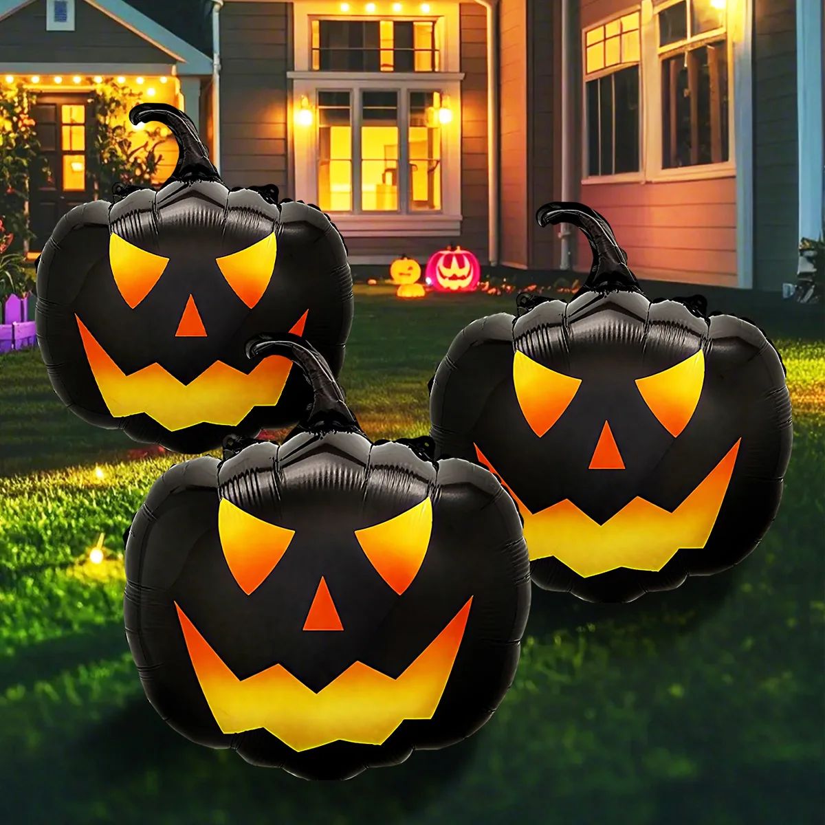 3pcs Black Pumpkin Head Balloons, Suitable for Halloween Horror Atmosphere Theme Decoration, Indoor and Outdoor Activity Props