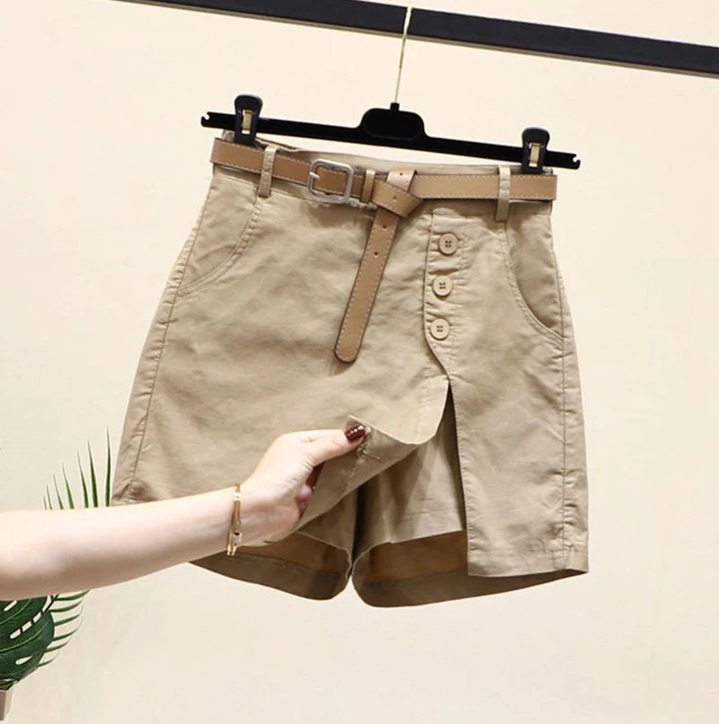 2026 Chic Shorts Women Korean Solid Buttons Side Slit A-line Streetwear Fashion Skirts Chic Harajuku Summer Loose Pants