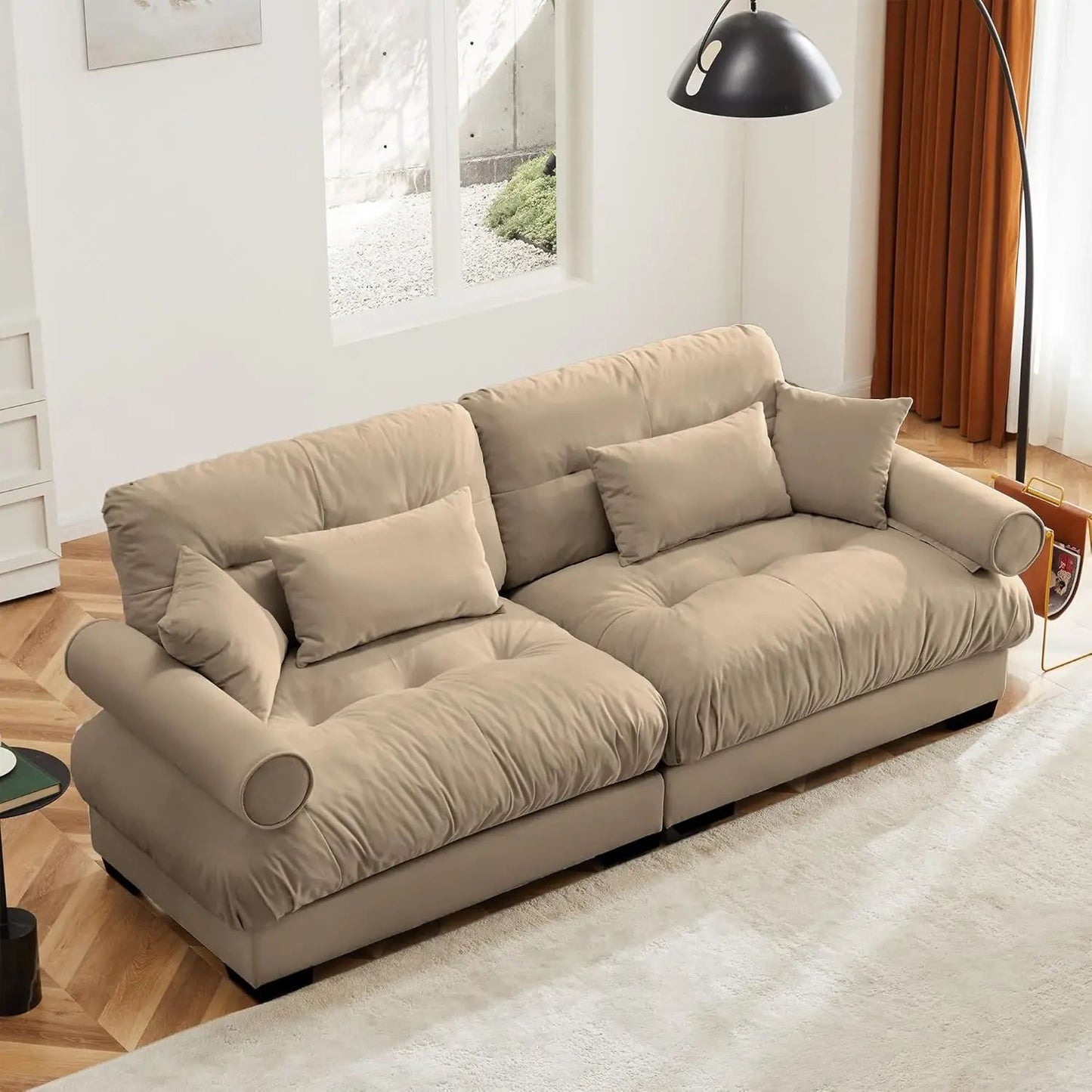 Velvet Modular Sectional Sofa Couch with Armrest And Pillows Large Comfy Living Room Furniture 94 Inch