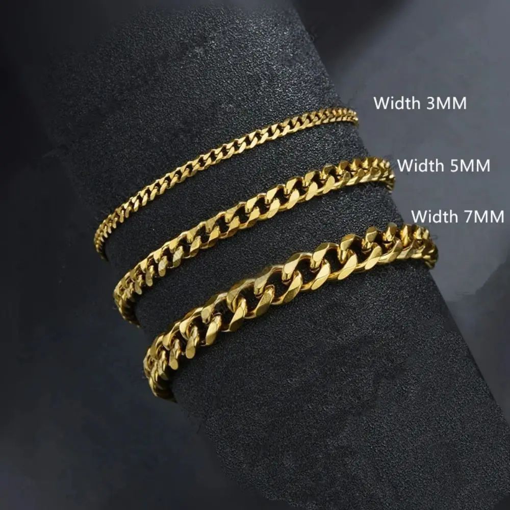 Nova Pulseira Masculina Corrente Cubana Moderna 3mm 5mm 7mm Clássica de Aço Inoxidável Para Homens Mulheres Joia Festa Presente