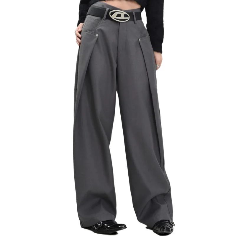 American Style High Waist Draped Suit Pants Women's Spring Autumn Loose Trendy Versatile Wide Leg Casual Floor Length Straight L