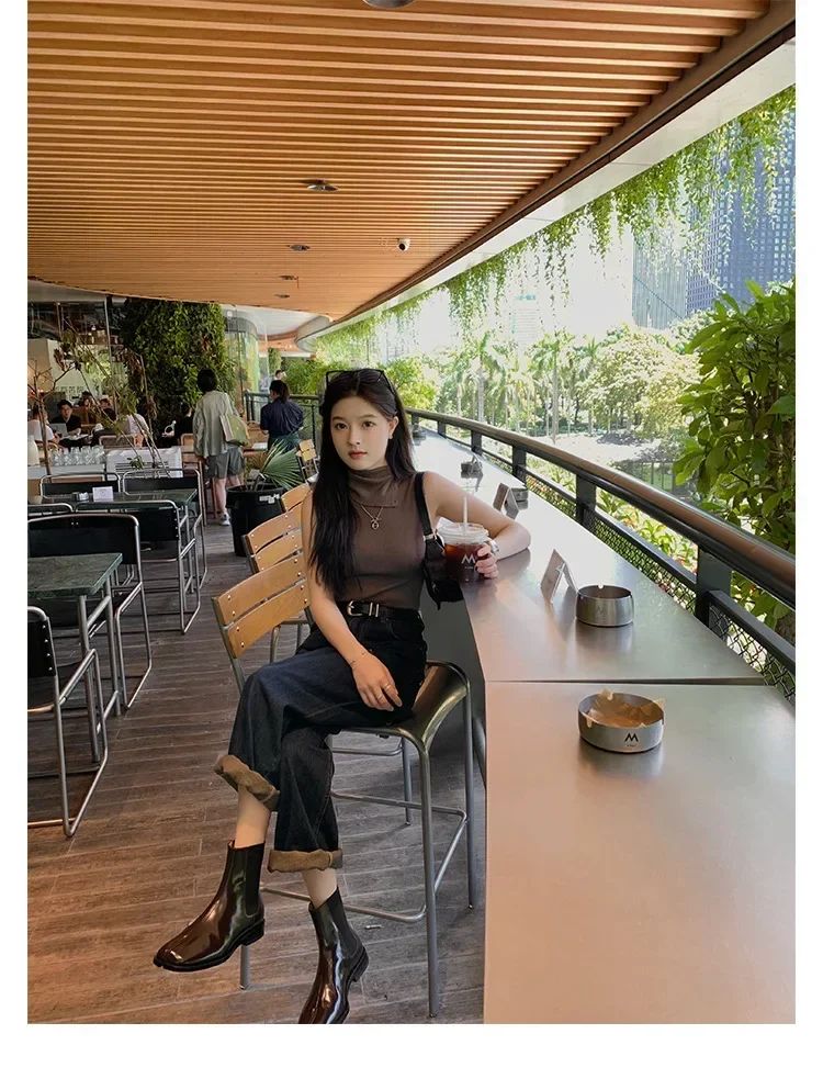 2025 Stretch Slip On Chelsea Boots Woman Split Toe Low Heels Ankle Botas Feminina Tabi Shoes Winter Patent/Matte Leather Botines